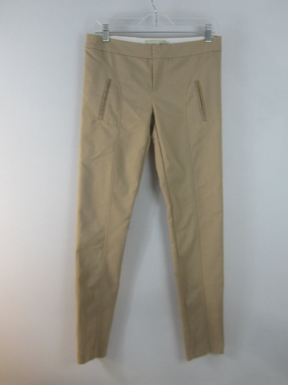 GEF France Women 6 Khaki Beige Slim Fit Slacks Pants Cotton Nylon Elastane XS